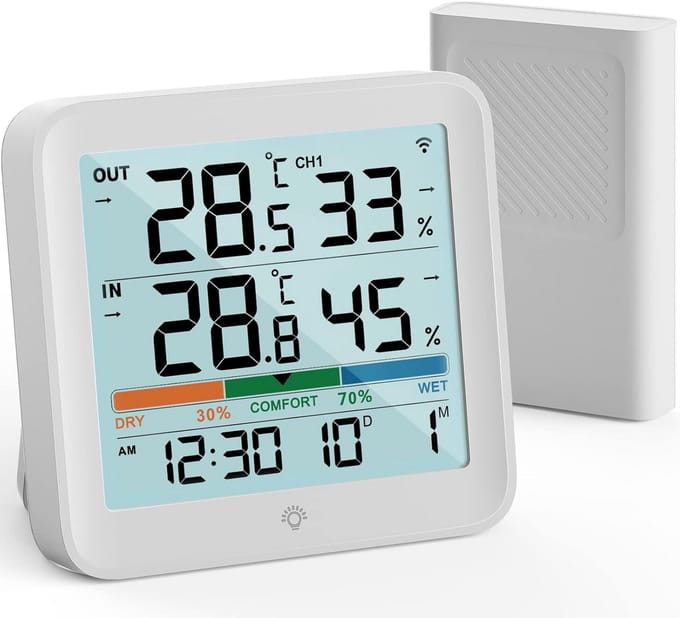 Weerstation Binnen en Buiten - Hygrometer Draadloos - Luchtvochtigheidsmeter - Temperatuurmeter