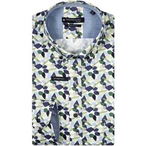 Giordano Overhemd Ivy Button-Down Multi Shapes Fantasy Green-Navy / male