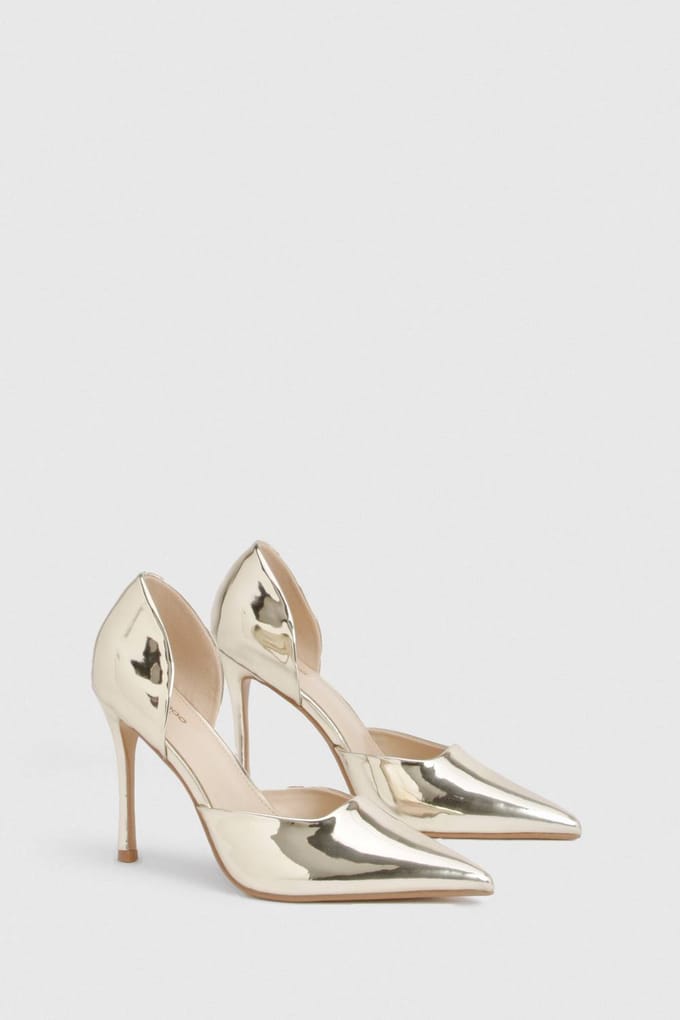 boohoo Dames Brede Pasvorm 2-Delige Uitgesneden Pumps | Goud | Maat: 40