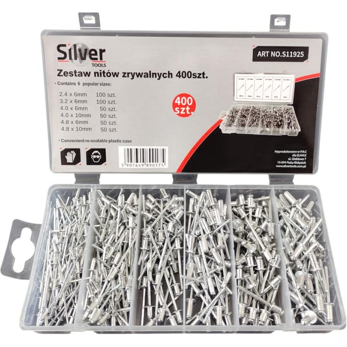 Silver - Set van Trekpopnagels - 2,4 - 4,8mm - Aluminium - 400 stuks