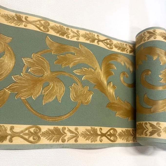 behangrand groen met goude bladeren Klassiek Rasch 457148