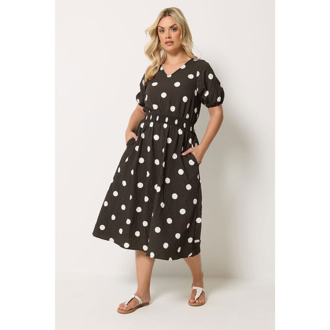 Yours Bruine Midaxi Smockjurk Met Polkadot Size 54-56