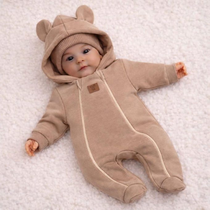 Dartomik - Baby Romper - Dubbel Laags - 68 - Cappuccino - Met Oortjes