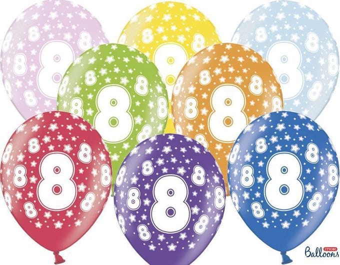 Verjaardag Ballonnen 8 Jaar Metallic Mix (6st)