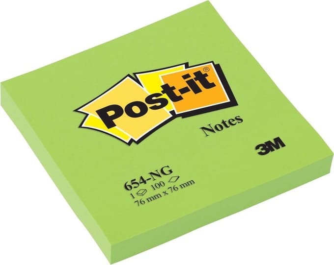 Memoblok Post-it 654 76x76mm neon groen 100 vel | 6 stuks