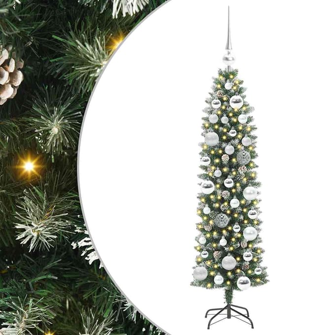 vidaXL - Kunstmatige - slanke - kerstboom - Groen - en - Wit - 120 - cm