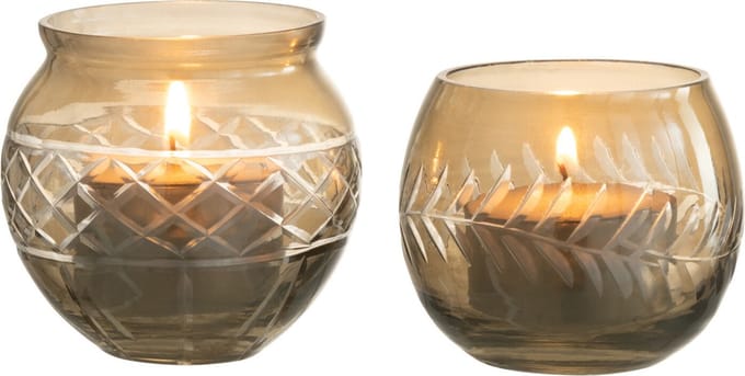 J-Line theelichthouder Motieven - glas - grijs - 2 stuks