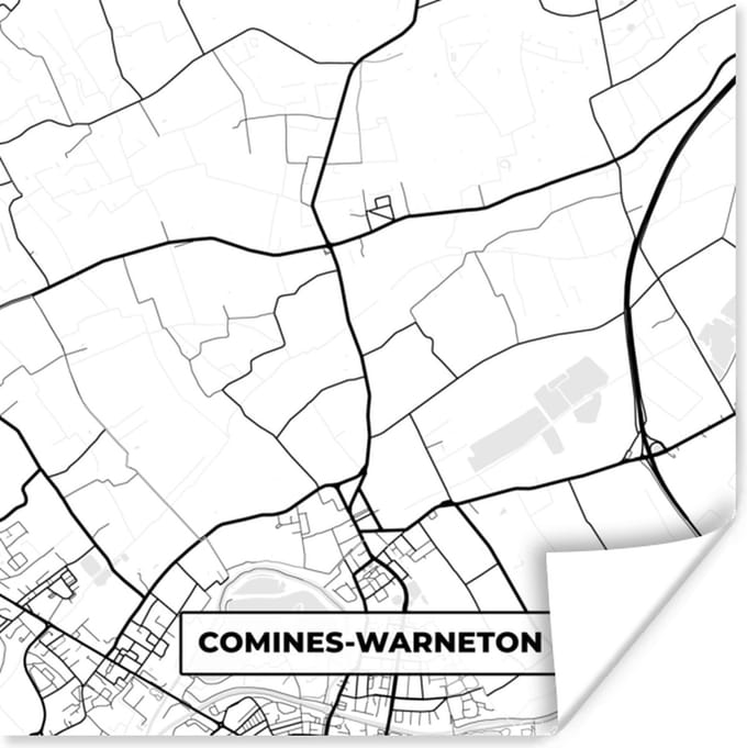 Poster Zwart Wit – België – Plattegrond – Stadskaart – Kaart – Comines Warneton - 30x30 cm