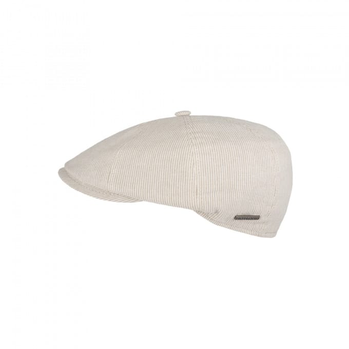 Hatland - Elias - Gestreepte flatcap - Beige - Maat M - Unisex