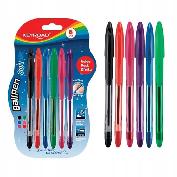 Keyroad Soft Jet Ballpoint Pennen Set - 6 Kleuren, 0.7mm
