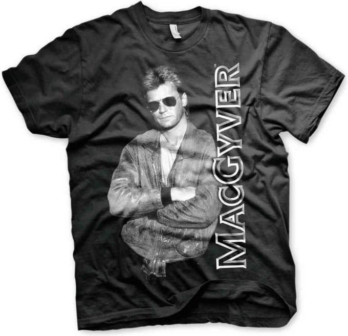 MacGyver Heren Tshirt -S- Cool MacGyver Zwart