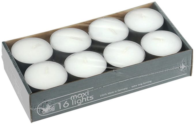 Theelichten maxi Ø58mm 16 stuks Wit