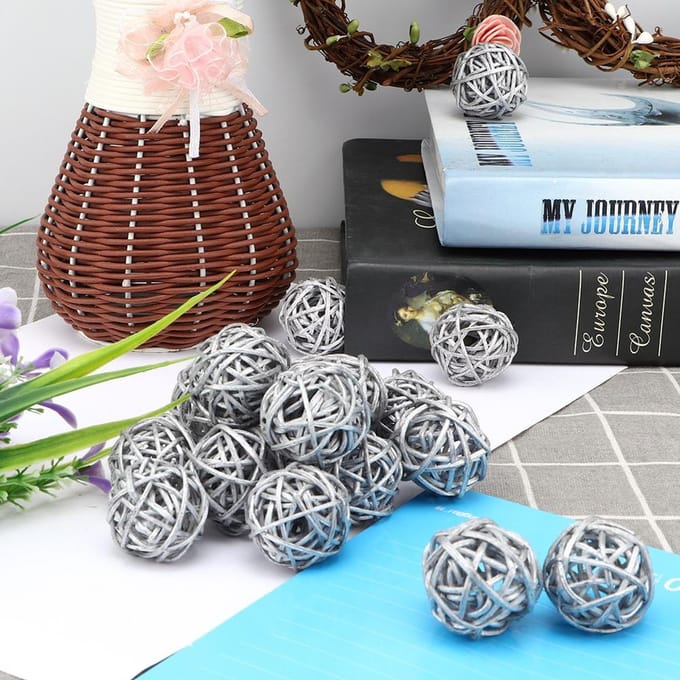 20 stuks rotanballen voor tuinbruiloftfeestkerstversiering(Zilver) wit