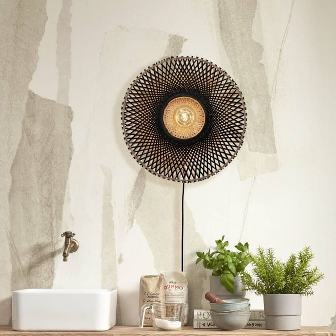 GOOD&MOJO Wandlamp Kalimantan - Bamboe/Zwart - Ø44cm - Binnen Modern