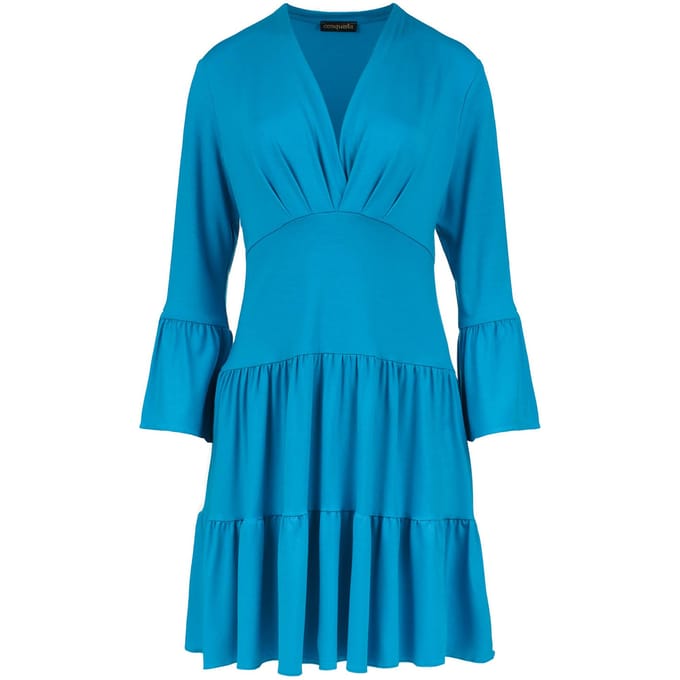 Turquoise jersey jurk met ruches
