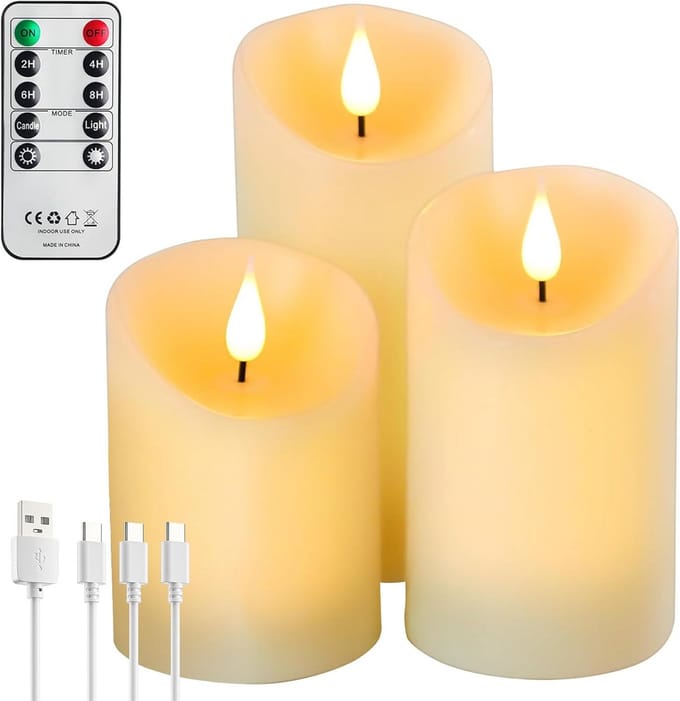 Set van 3 Oplaadbare LED Kaarsen met Afstandsbediening, Timer en Dimfunctie