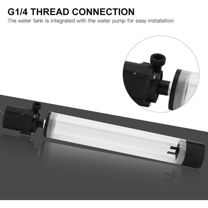 Acryl Computer DIY Waterkoeling Tank Cilinder Reservoir 19W Pomp G14 300mm 300mm black