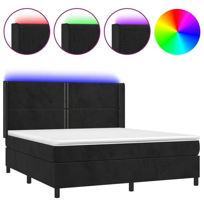 vidaXL - Boxspring - met - matras - en - LED - fluweel - zwart - 180x200 - cm