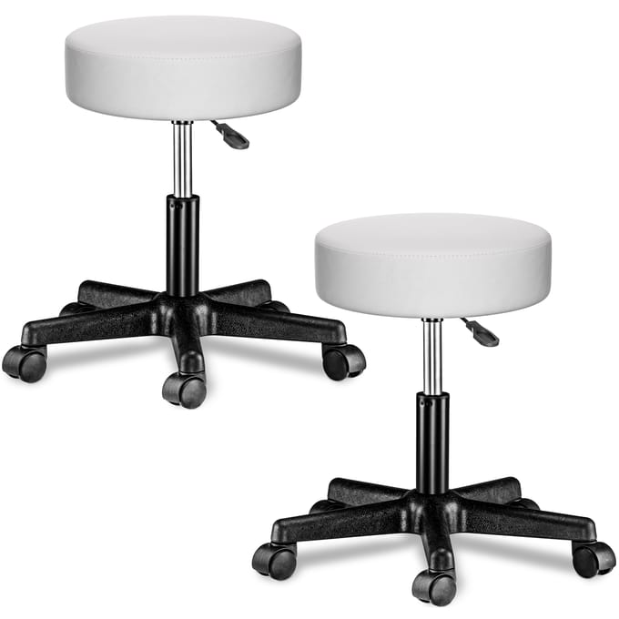 Casaria Verstelbare Draaikruk - 46/60cm Zithoogte – 2 Stuks Wit