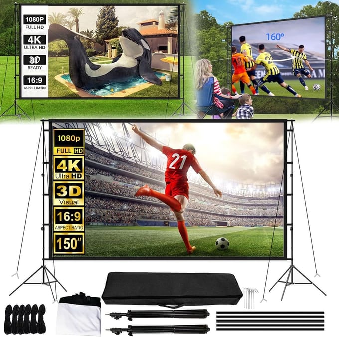 Projectiescherm met standaard - Beamer scherm - Thuisbioscoop creëren - In hoogte verstelbaar - 150 inch - Wit