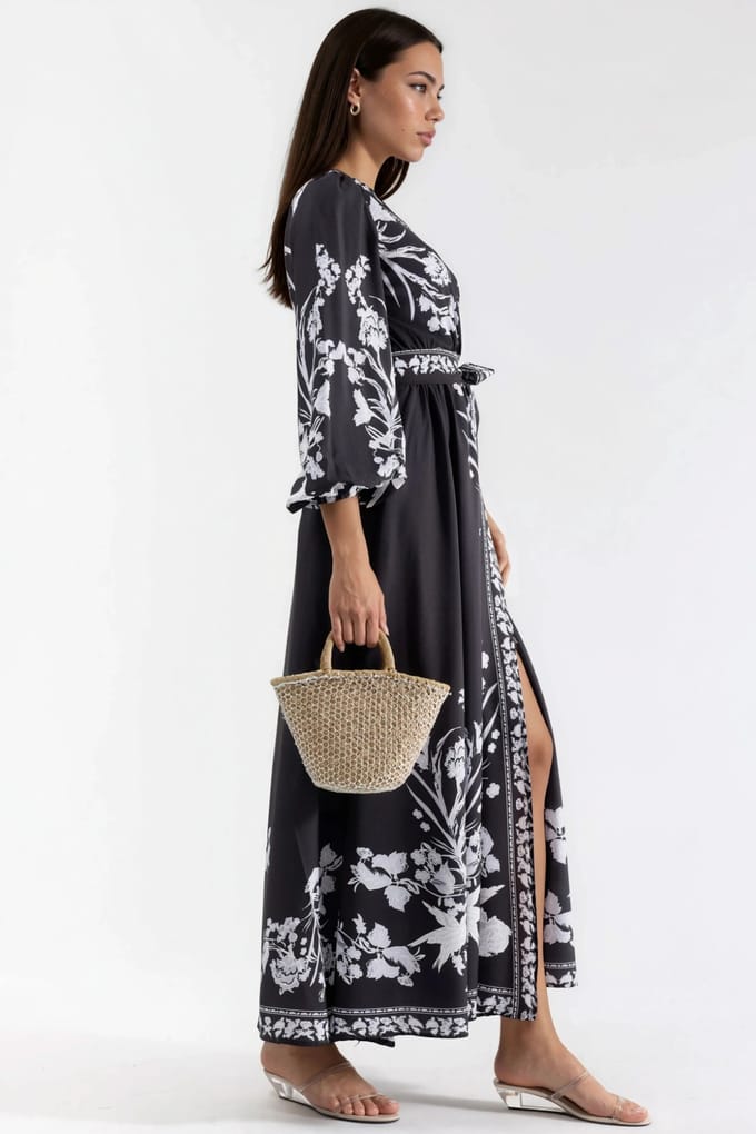 Florale Maxi Jurk met V-hals en Strikdetail