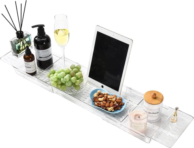 Badplank Uittrekbaar - Bad Accessoires - Ontspannen Baden - Met Afvoer Ontwerp - 56-80 cm - Transparant