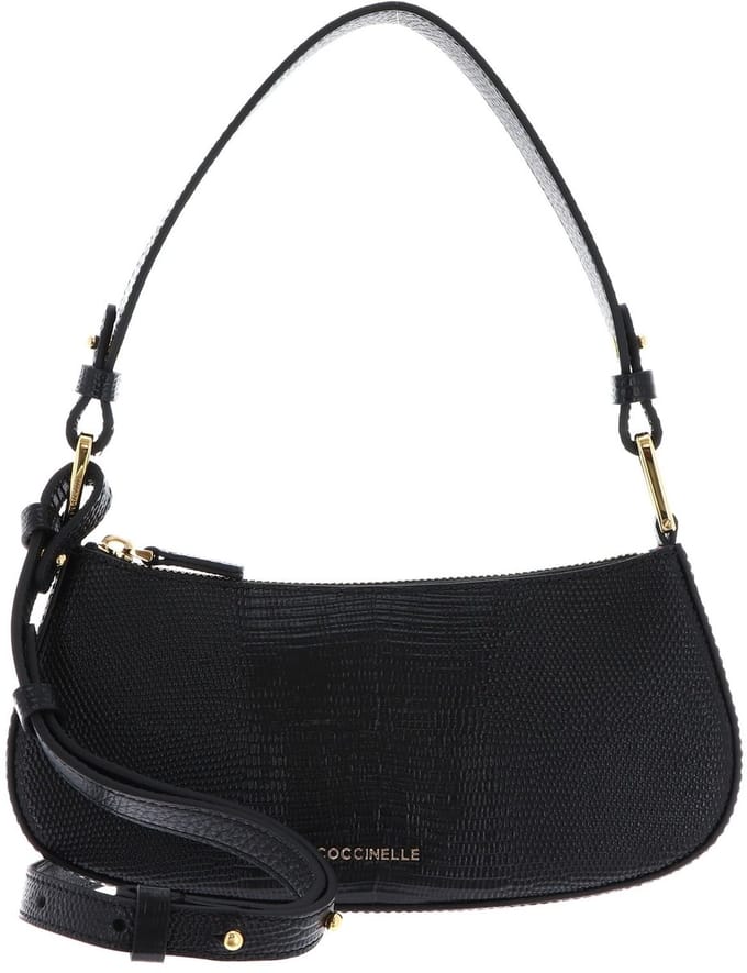 COCCINELLE Leren schoudertas avondtas Merveille Lizard Mini Bag Noir zwart