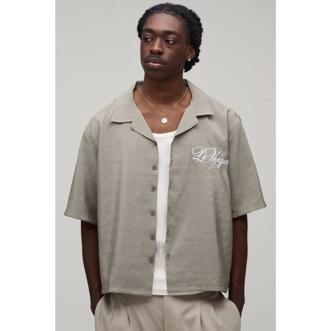 Oversized Boxy Shirt Met Citroen Rugprint En Halve Mouwen | Taupe | Size Medium