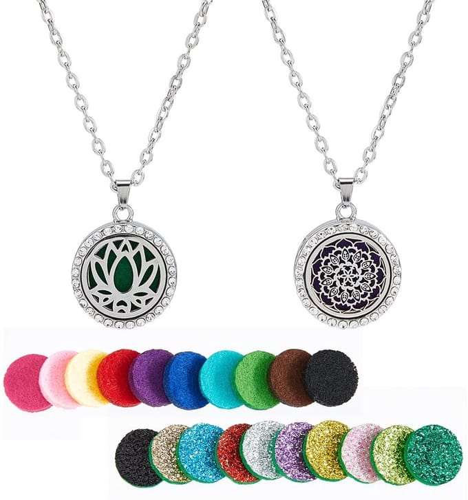 Dailygoods- Diffuser Aromatherapie - Diffuser Ketting - Roestvrij Staal - Hanger Medaillon - 2 Sets - Unieke Patronen