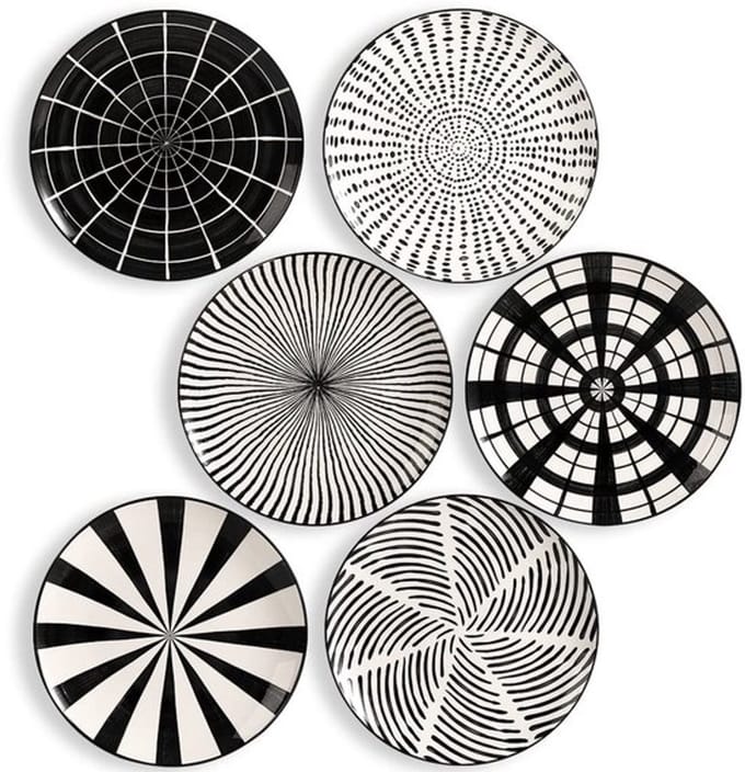 NTHProducts - Dinner Plates - Porselein Set van 6 - Modern Design - Zwart en Wit