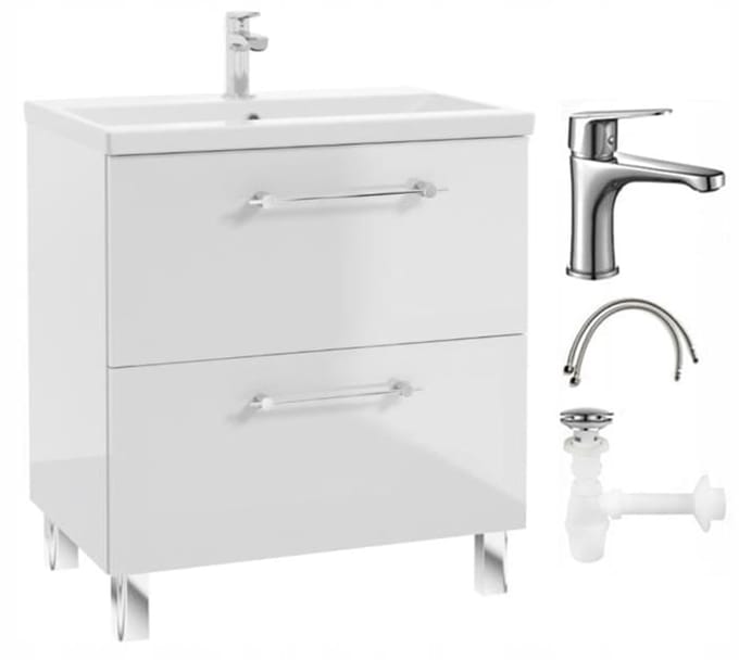 Deftrans Cassandra Serie - Badkamermeubelset - 80cm - Staande Spoelbak - Biały Połysk