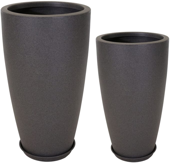 In & Out Deco Vaas set van 2 stuks - hoog 80 en 90 cm - grijs - met schotel