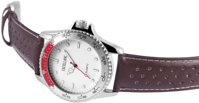EXCELLANC herenhorloge imitatieleer zilver­kleurig, Mineralglas