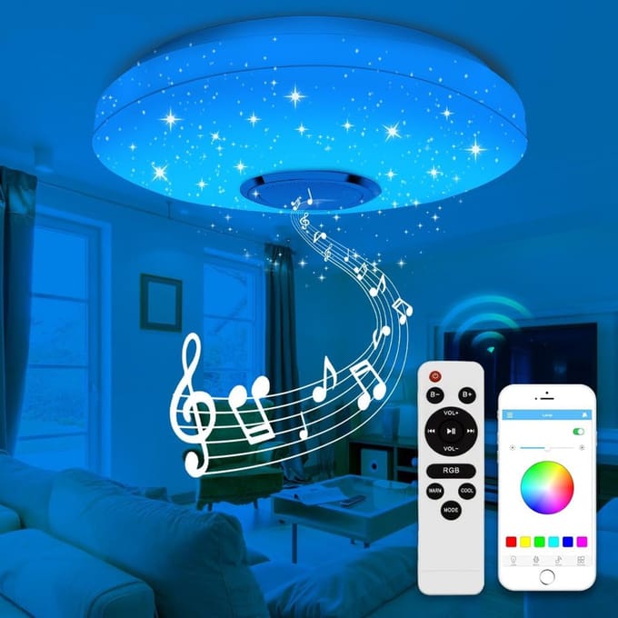 Dimmbare LED Plafondlamp met Bluetooth Luidspreker en App Bedieningen - RGB Achtergrondverlichting