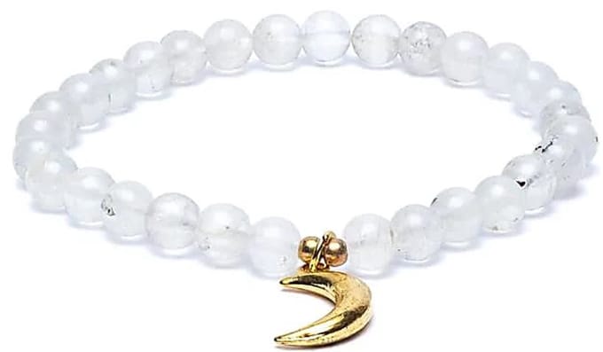 Armband maansteen elastisch met maan bedel