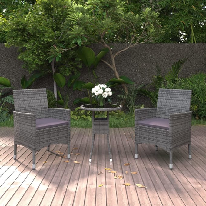 vidaXL - 3-delige - Tuinset - poly - rattan - grijs