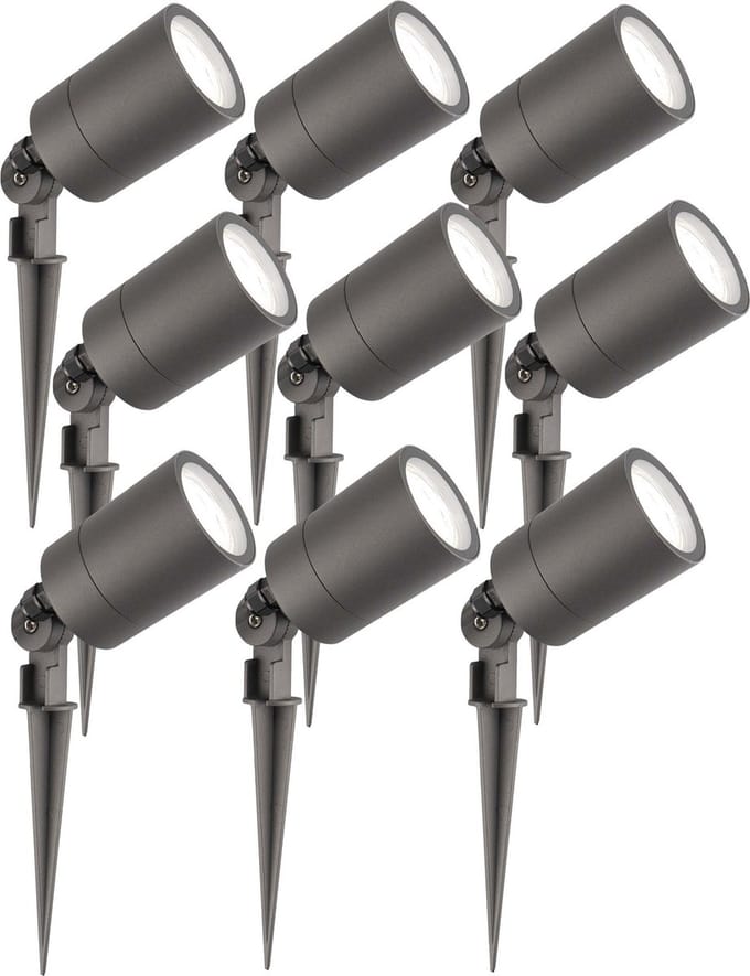 Ledvion - 9X LED Prikspots - Antraciet - IP65 - 5W - 6500K - 2M
