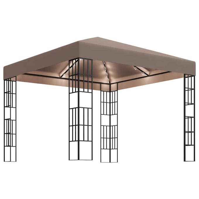 vidaXL - Prieel - met - LED-lichtslinger - 3x3 - m - taupe