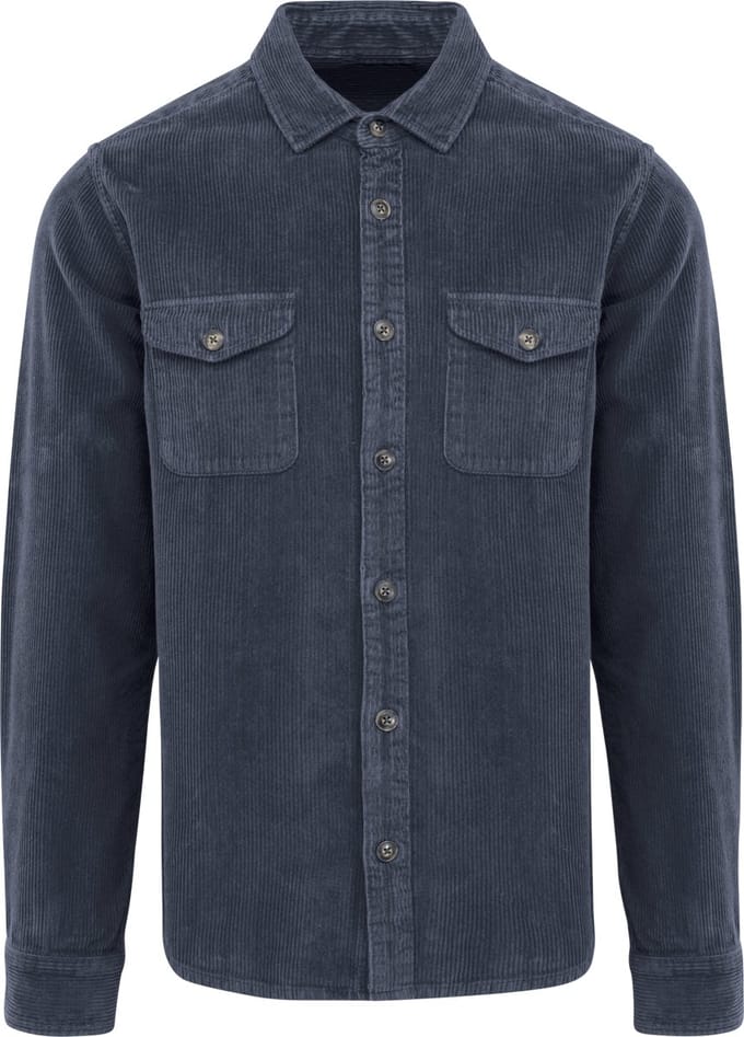 Spasso Ecologisch verwassen herenovershirt in ribfluweel SP519 - Washed Navy Blue - M