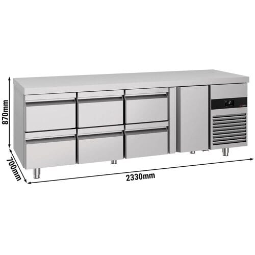GGM Gastro Kühltisch PREMIUM - 2330x700mm - mit 1 Tür - 6 Schubladen