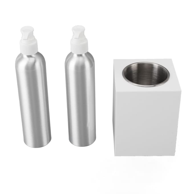 Massageolieverwarmer Professionele Enkele Fles Snelle Verwarming Lotionverwarmer met 2 stuks Aluminium white