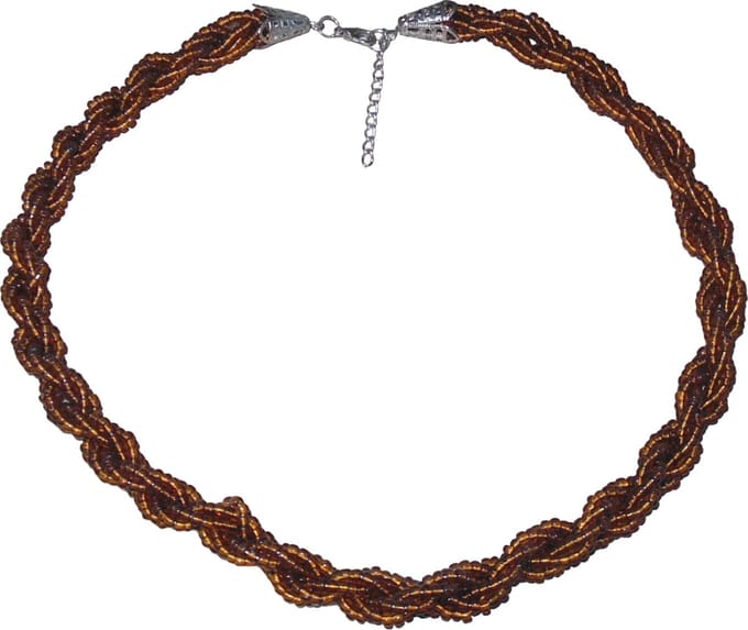 Ketting gevlochten parels transparant bruin