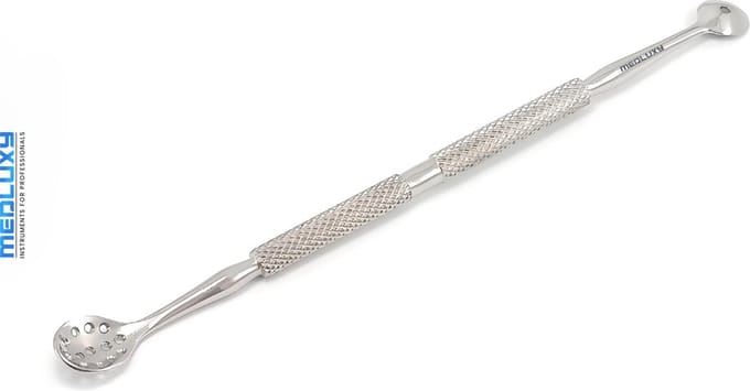 MEDLUXY® Pro - ComedonenLepel - Comedonendrukker (mee-eter verwijderaar) - Lepelmodel - 15.5 cm [blackhead remover, acne]