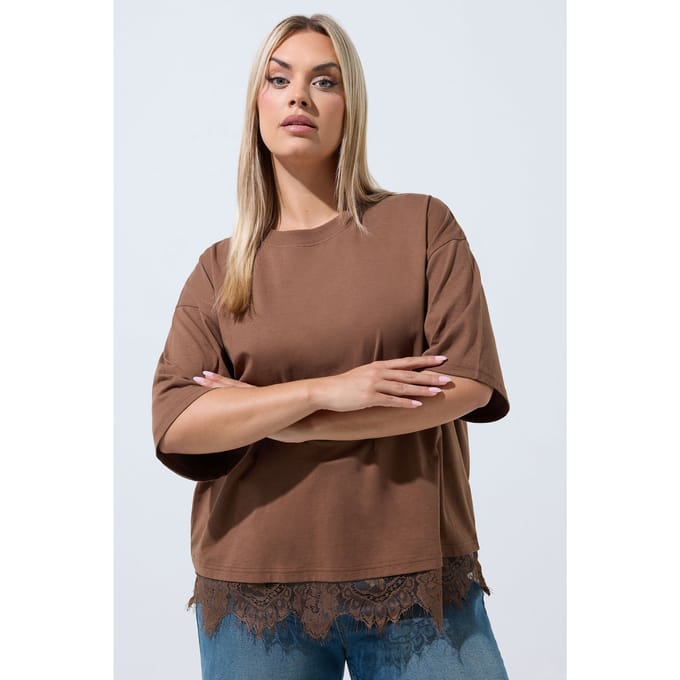 Limited Collection Chocoladebruin Tshirt Met Kanten Zoom Size 46