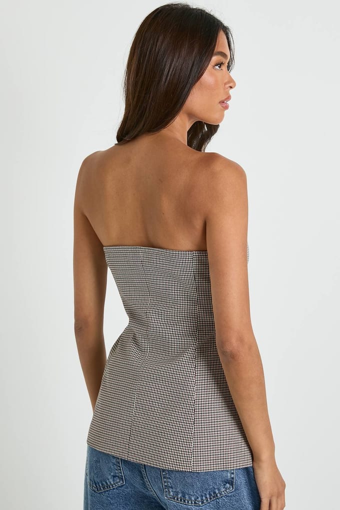 boohoo Dames Tonal Mini Check op maat gemaakte bandeautop | Steen | Maat: 44