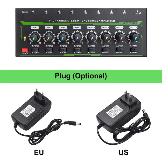 8-kanaals hoofdtelefoonversterker 6,35 mm input/output-interface Stereo hoofdtelefoonversterker Audioversterker US Plug
