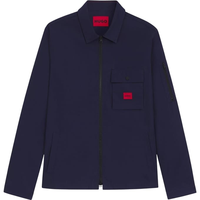 Hugo Heren Logo Katoenen Overshirt (Marine)