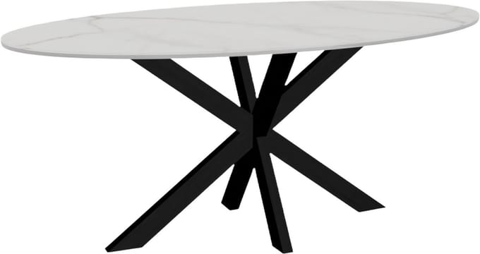 Eettafel ovaal 180cm Figo marmerlook wit ovale tafel steen