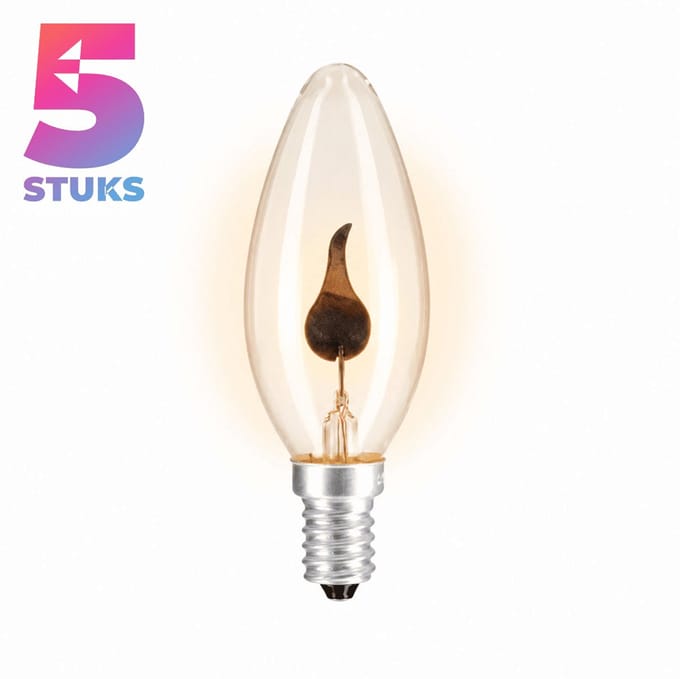 5x Kaarslamp Gloeilamp E14 - 3W - Warm Wit Licht (2700K) - 10 lm - 1 jaar - Dimbaar - Flicker Flame - Flakkerkaars