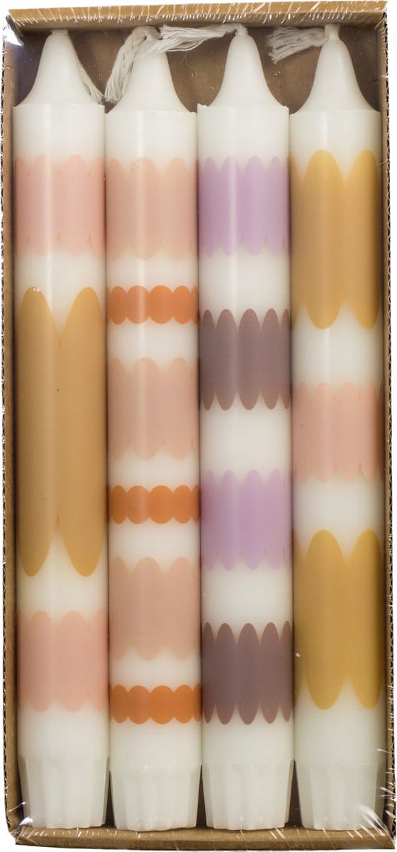 Rustik Lys - Stearine dinerkaarsen 'Flower Power' (Set van 4, Ø 2.2 x 19cm)